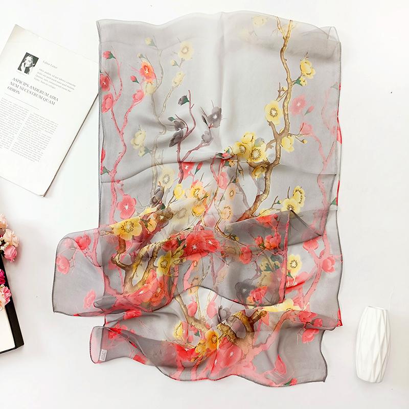 1Pc Scarves Thin Women Breathable Polyester Long Lady Shawl Chiffon Scarf Plum Blossom