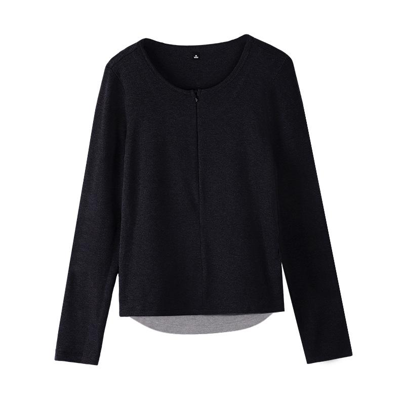 2025 Autumn Zipper Colorblock Two-Piece Slimming Women s Long Sleeve Base Layer Top Medium