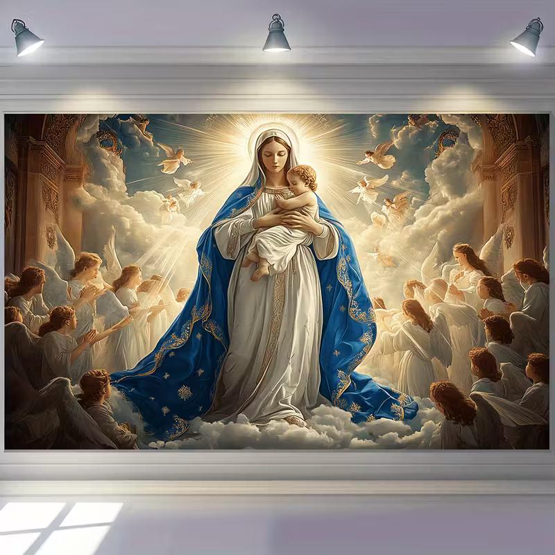 

2D Catholic Virgin Mary and Angels Tapestry Modern Room Wall Decor 47.2x31.5inch/120*80cm
