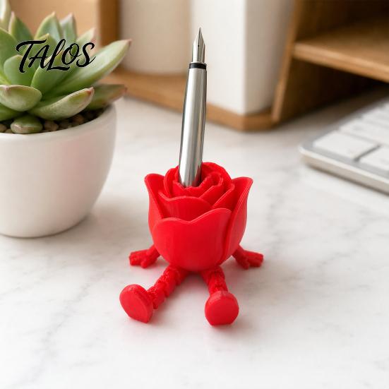 Desktop Rose Decor Heart Ornament, 3D Printed Red Pen Holder Storage Ornament with Movable Joints, Figure for Valentine Day