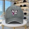 Butterfly Floral Baseball Cap Washed Denim Adjustable Print Vintage Casual Duckbill Hat Unisex