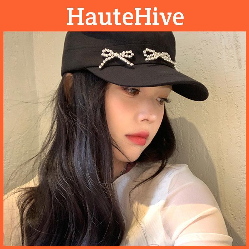 Stylish Korean Retro Black Bowknot Baseball Cap For Women Ideal For Spring Summer Wear