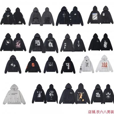Męska Oversize'owa Bluza Streetwear z Postarzanym Zamkiem Błyskawicznym i Graficznym Nadrukiem Bawełniana z Długim Rękawem Pulower Codzienny