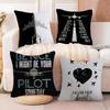 Black Pattern For Airplane Pilots 2 Pillow Case Natural Linen Double-Sided Printing Sofa Home Decor Cushion Cover