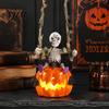 Spooky Haunted House Prop Swing Skeleton with Lighted Pumpkin, Light-up Ornament, Halloween Garden Tree Decor Hanging Statue for Indoor Front