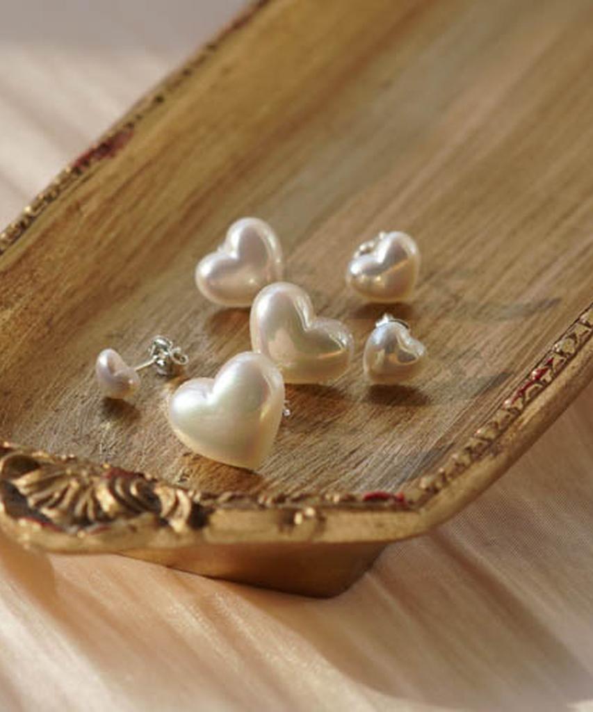 Alleun Silver 925 Glossy Heart Earrings Pearl Mini Bold