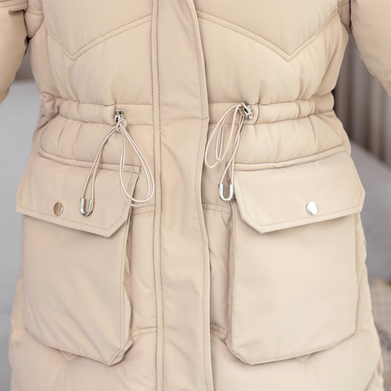 Mode Winter Damen Lange Parkas Kapuze mit Kunstfellkragen Dicke Warme Jacke Abnehmbare Ärmel Damenmäntel