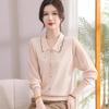 Stylish Spring Knit Top with Gauze Sleeves for Middle-aged and Elderly Women