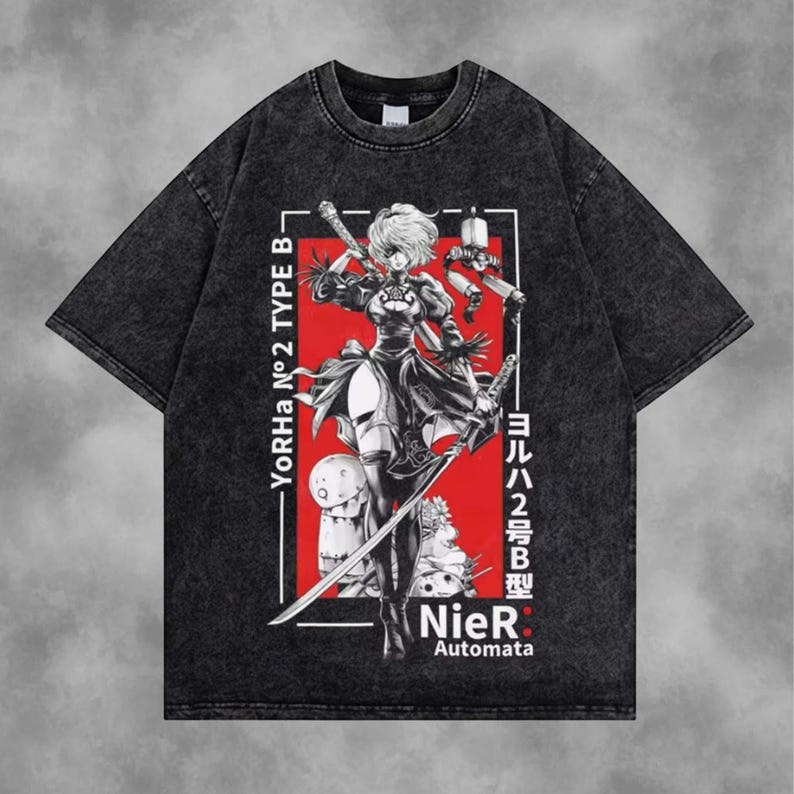 Hot game Nier Automata Type B Yorha Plus Size Unisex Anime Lover Washed Tshirt personality Clothes Year round clothing Couples