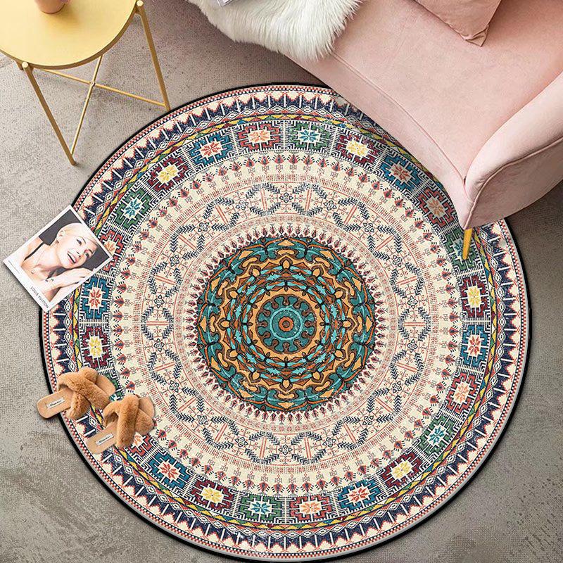 Bohemian Round Living Room Carpet Retro Decoration Bedroom Easy Cleaning Non-slip Rug Lounge Coffee Tables Washable Floor Mat