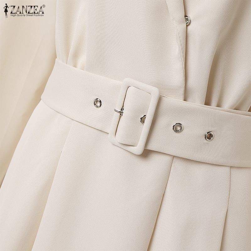 ZANZEA Women Turn Down Collar Long Sleeve Casual Spring Autumn Long Dress