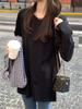 White Long-Sleeve Cotton Sweater Tunic for Women - Mid-Length, Velvet-Lined, Butt-Covering. Perfect Autumn/Winter Layer.