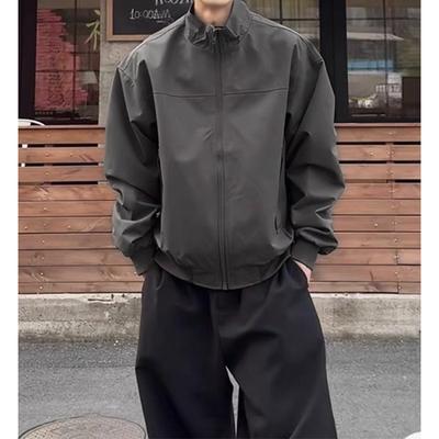 Jaqueta Casual Masculina Nova Estilo Americano Primavera Outono Cor Sólida Tendência Retrô Roupa de Trabalho Jaqueta Piloto com Gola Alta