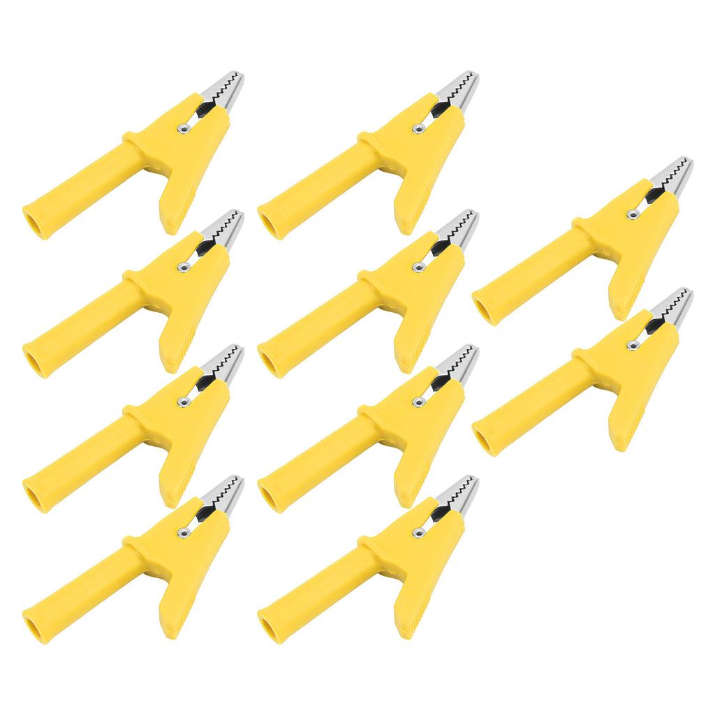 10Pcs Crocodile Clip Testing Clamp 10mm Opening 10A with 4mm Socket Accessory Set KitYellow
