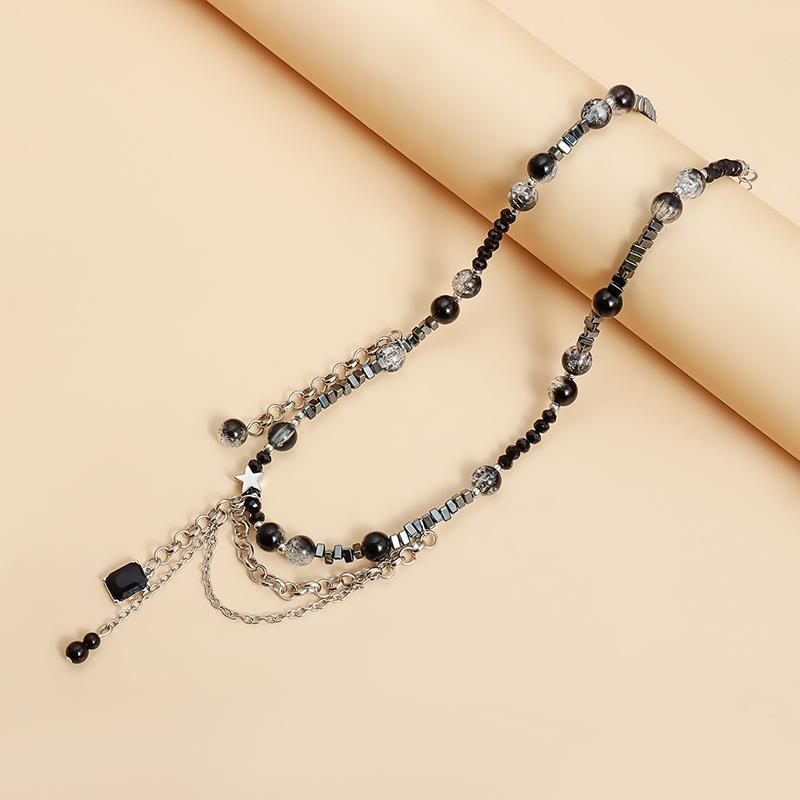 Fashion Y2K Black Crystal Beaded Choker Necklace for Women Punk Gothic Unique Collar Necklace Female Party Daily Jewery