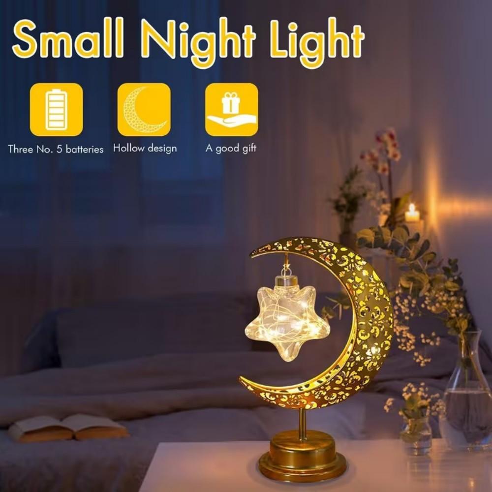 Metal Iron Art Star Moon Bedroom LED Night Lights Muslim Ramadan Night Light For Bedroom Festival Eid Home Decoration Light