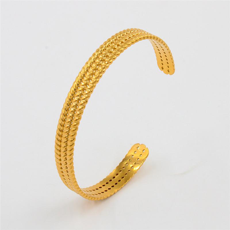 Stainless Steel Wheat Shaped Bracelet Geometric Hollow Open Bangle for Women Anniversary Gift Couples Adjustable Jewelry