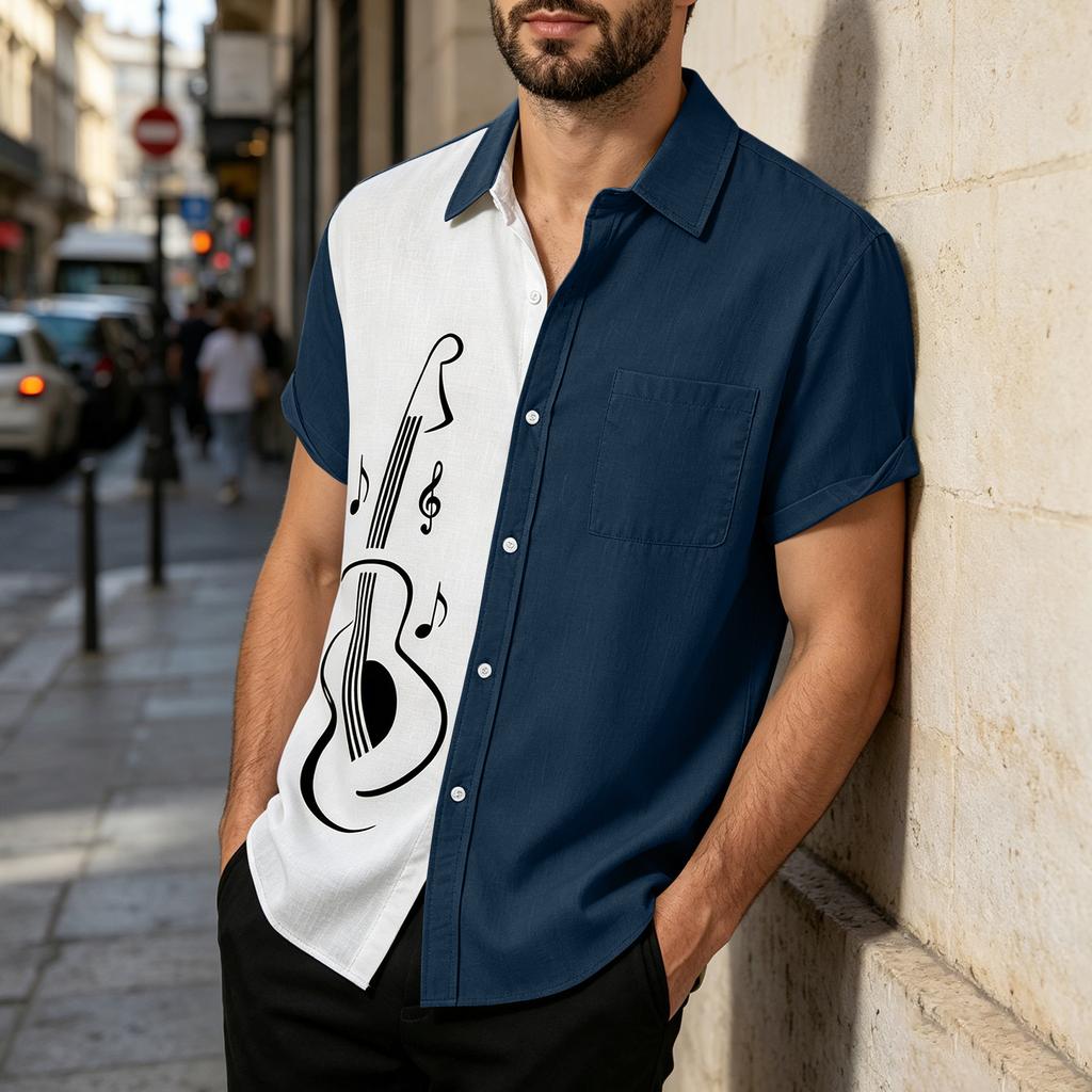 Men's Loose Fit Casual Short Sleeve Button Down Shirt - Relaxed Cotton Shirt for Daily Wear