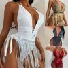 Seksowny damski trójkątny zestaw bikini z wiązaniem po bokach stringi stringi strój kąpielowy jedno ramię elastyczny