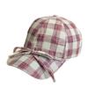 Niche design plaid bow cap female retro fashionable black and white small grid college style baseball hat