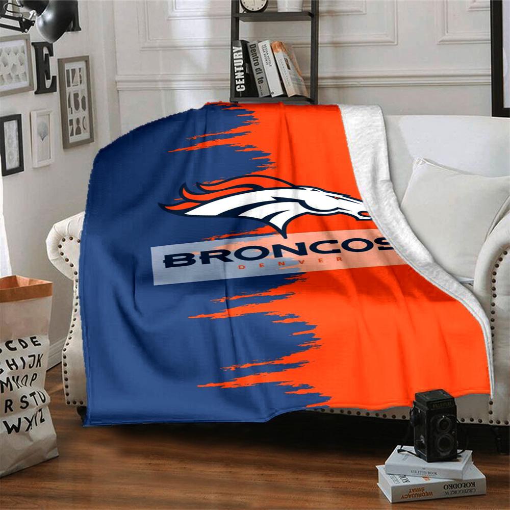 Denver Broncos Logo Print Flannel Blanket High Quality Warm Comfortable Cover for All Seasons Perfect for Gifts Home Decor