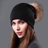 Damen Echter Waschbärfell Bommelmützen Beanies Herbst Winter Warm Einfarbig Mützen Für Frauen Mode Baumwolle Skullies Dünne Mütze
