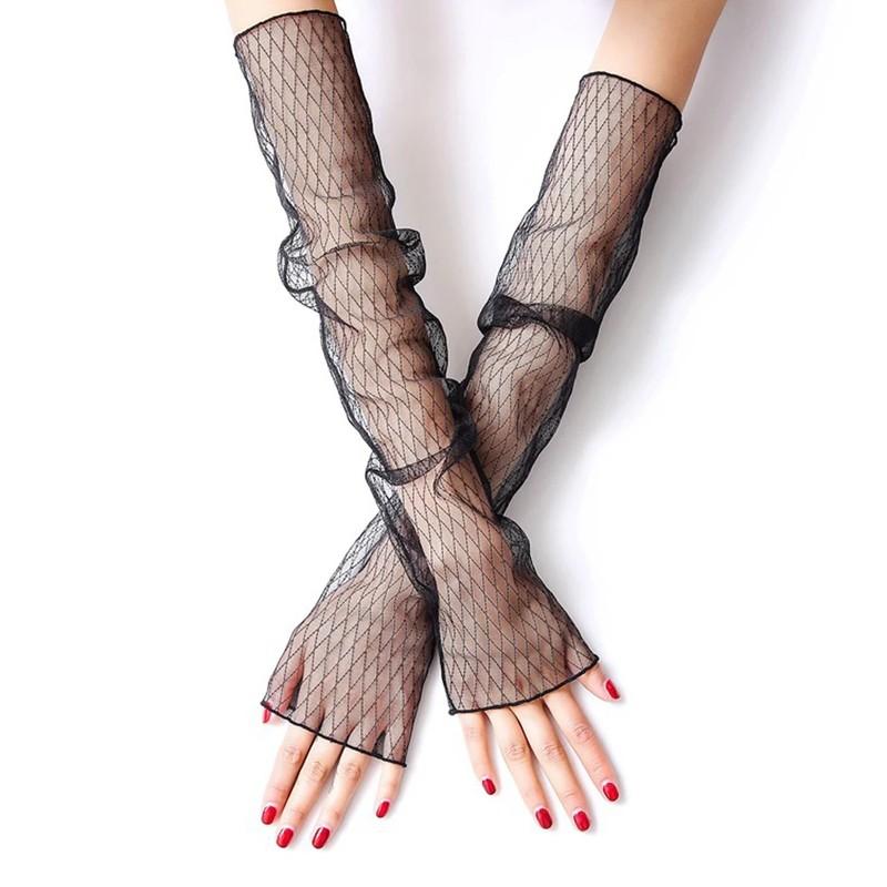 1 Pair Sunscreen Lace Gloves Women Sexy Elastic Sleeve Driving Gloves Long Fingerless Fishnet Arm Sleeve Mittens Covered Gloves