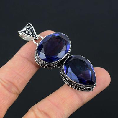 Mavi Topaz Değerli Taş Kolye Katı 925 Ayar Gümüş Kolye Takı Hediye Unisex LG-071