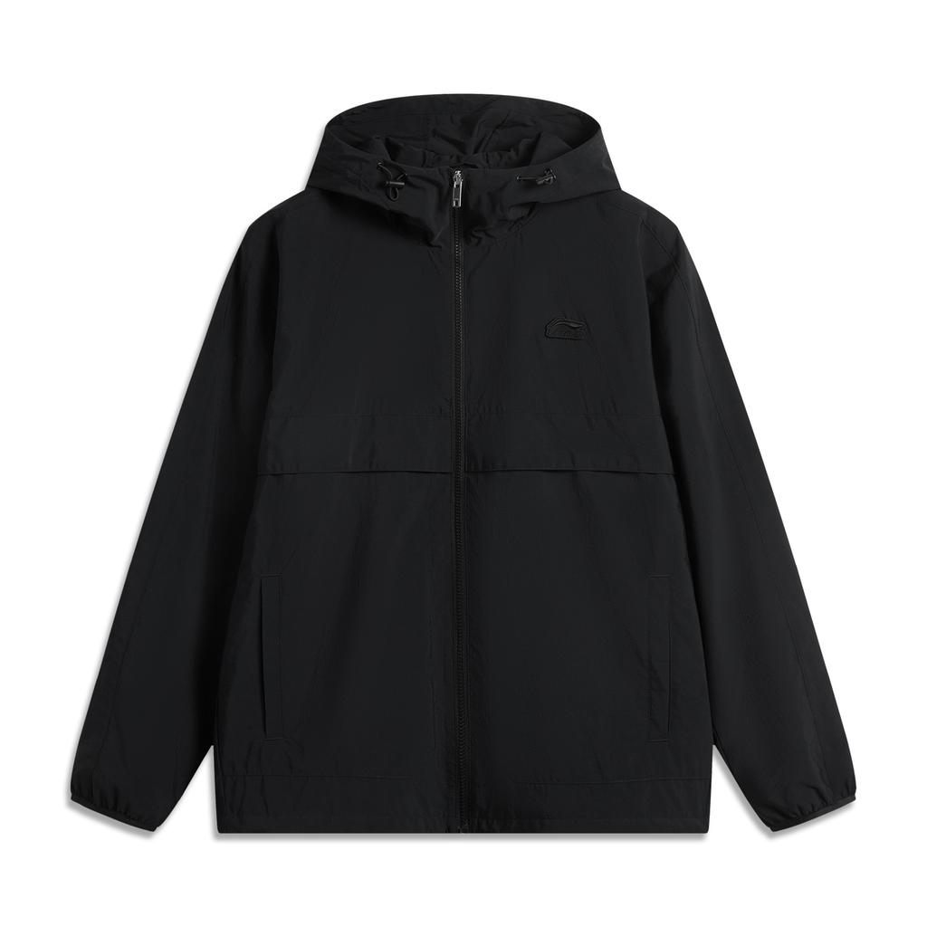 Li Ning Sports Lifestyle Series Brand Logo Casual Comfortable Color Block Hooded Zipper Windbreaker Men Outerwear Black AFDV175-3