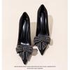 Modische schwarze High Heels mit spitzer Zehenpartie, Damen-Oberbekleidung mit Strassschleife, Arbeitsschuhe, 2025 neue vielseitige Pendler-Einzelschuhe