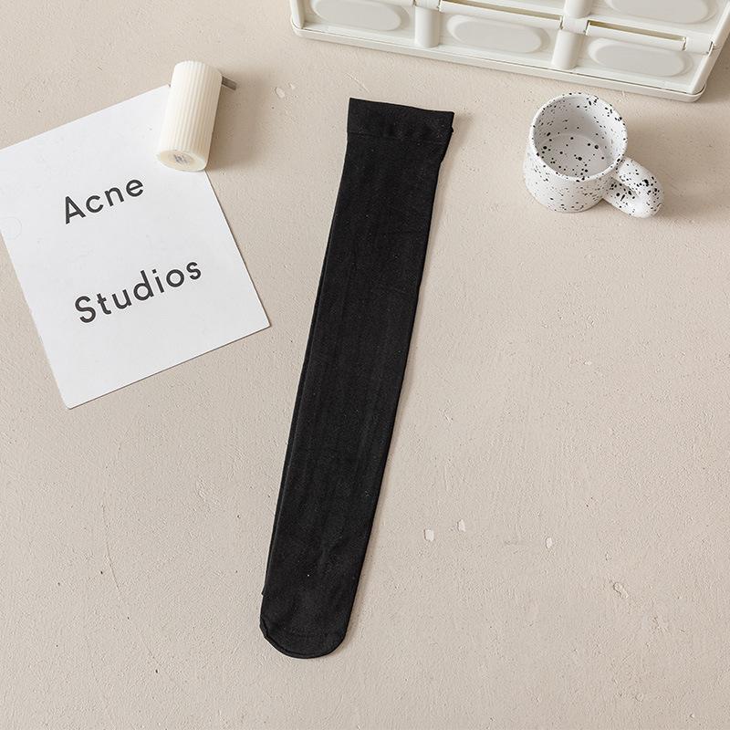Velvet Calf Socks Women'S Black And White Summer Ultra-Thin Long Knee Socks Solid Color Japanese Jk Socks One Piece Hair