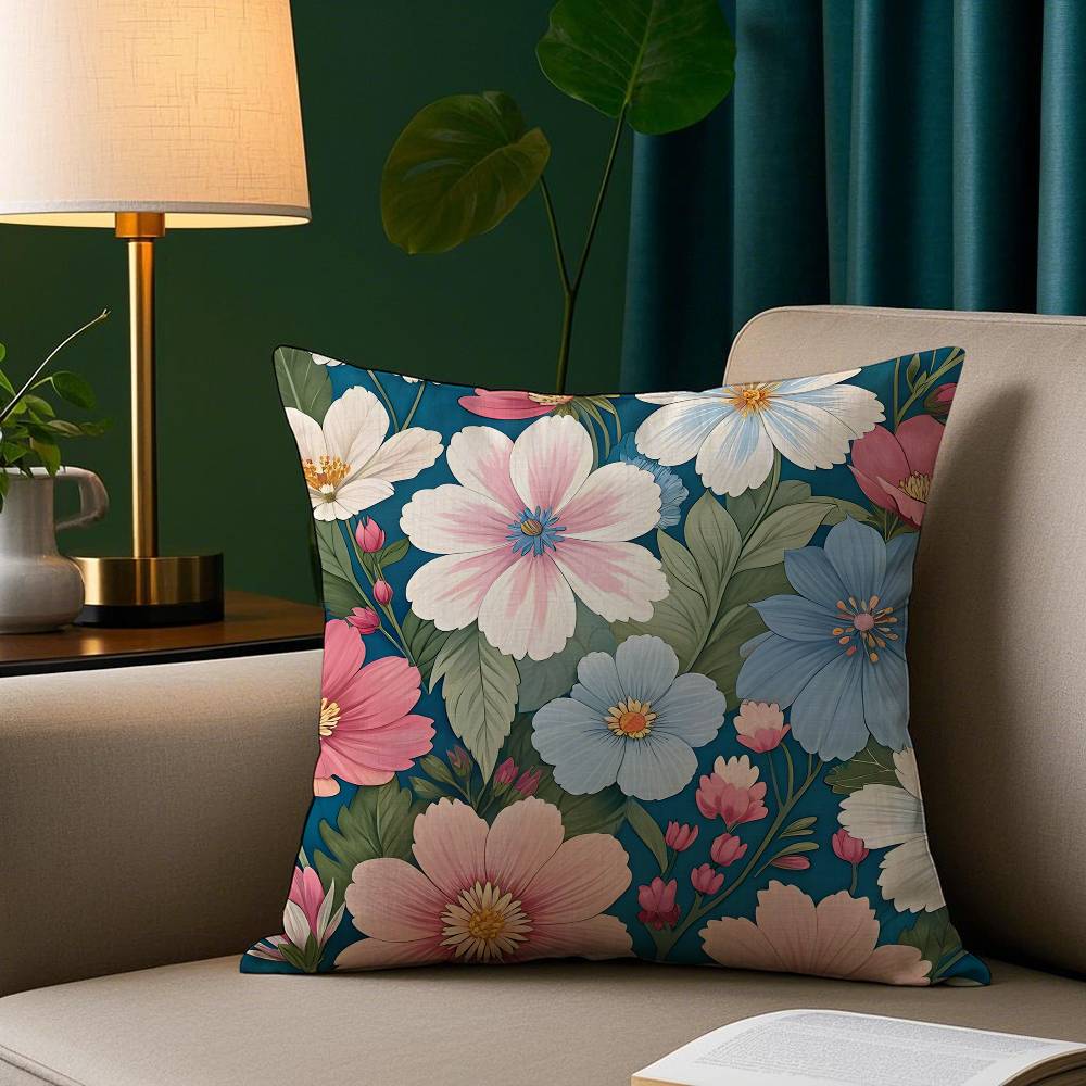 

Colorful Flowers Pillow Case Plush Fabric Soft Pillowcase Double Sided Print Sofa Cushion Cover Throw 12x12Inch