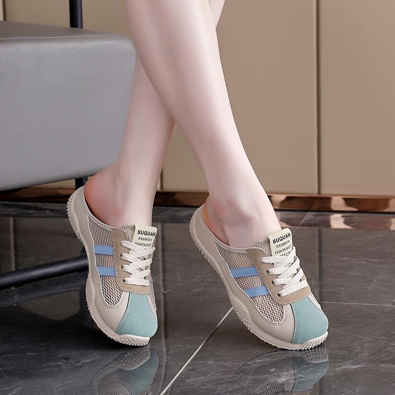 Women Shoes Summer New Breathable Mesh Half Drag Shoes Outdoor Comfort Non Slip Women Platform Sandals Casual Beach Shoes