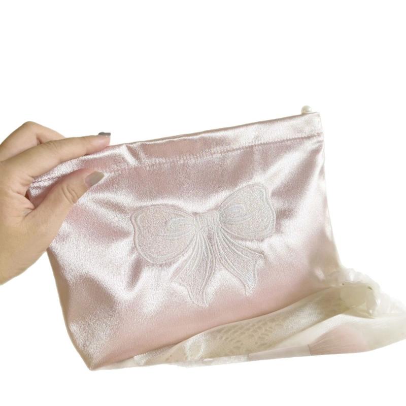 Bowknot Embroidered Chic Toiletry Bag Portable Makeup Pouch Versatile Travel Cosmetic Bag For Organizer Women Clutch Bag