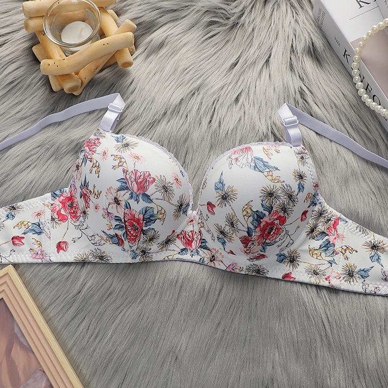 Ensemble de lingerie sexy pour femme, ensemble de sous-vêtements à imprimé floral, ensemble de soutien-gorge push-up froncé avec bordure en dentelle, ensemble de soutien-gorge et de slip tendance