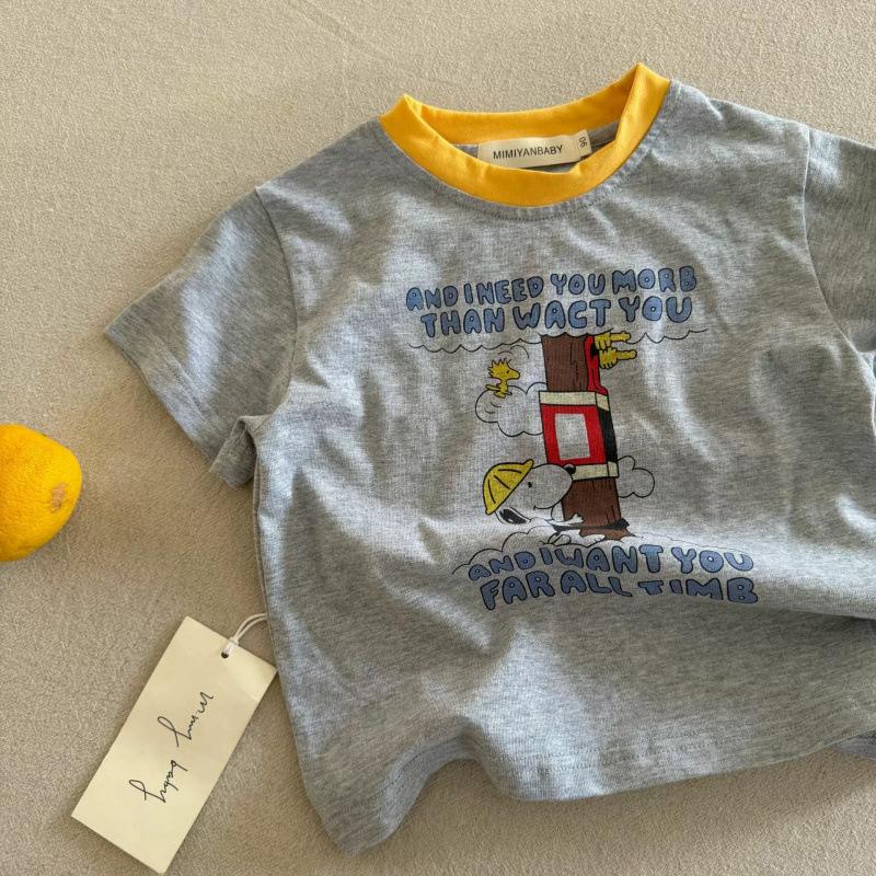 Kids Summer Cotton Cartoon Print T Shirt Boys Girls Short Sleeve Casual Basic Tee For Toddlers