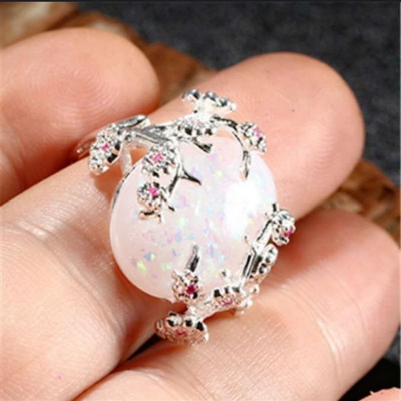 Stylish and simple opal opal branch flower ring