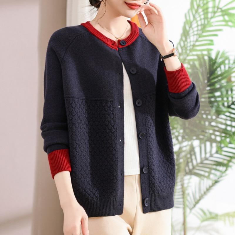 Middle-aged mother spring knitted sweater women's spring and autumn long-sleeved clothes middle-aged and elderly sweater outer bottoming shirt