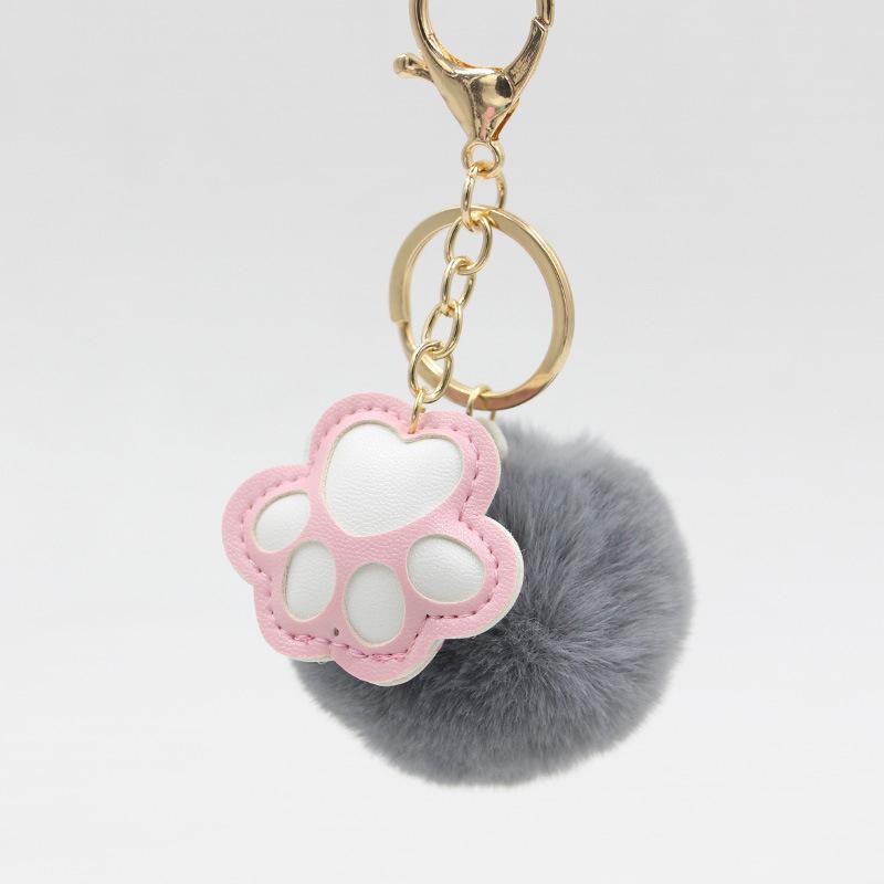 PU Leather Cat Paw Keychain Sweet Pompom Keyring Halloween Faux Mink Fur Little Bat Little Devil Backpack Pendant Plush Keychain