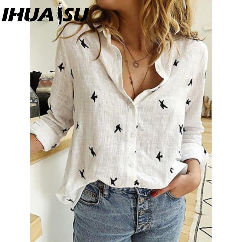 

IHUASU Women s Fashion Casual Spring Autumn Long Sleeve POLO Neck Blouses & Shirts S белый