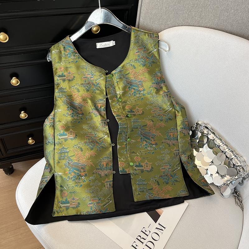 

Ретро жилет 2025 без рукавов новый жилет жилет топ 3XL ([Recommended 138-75kg]) зелёный