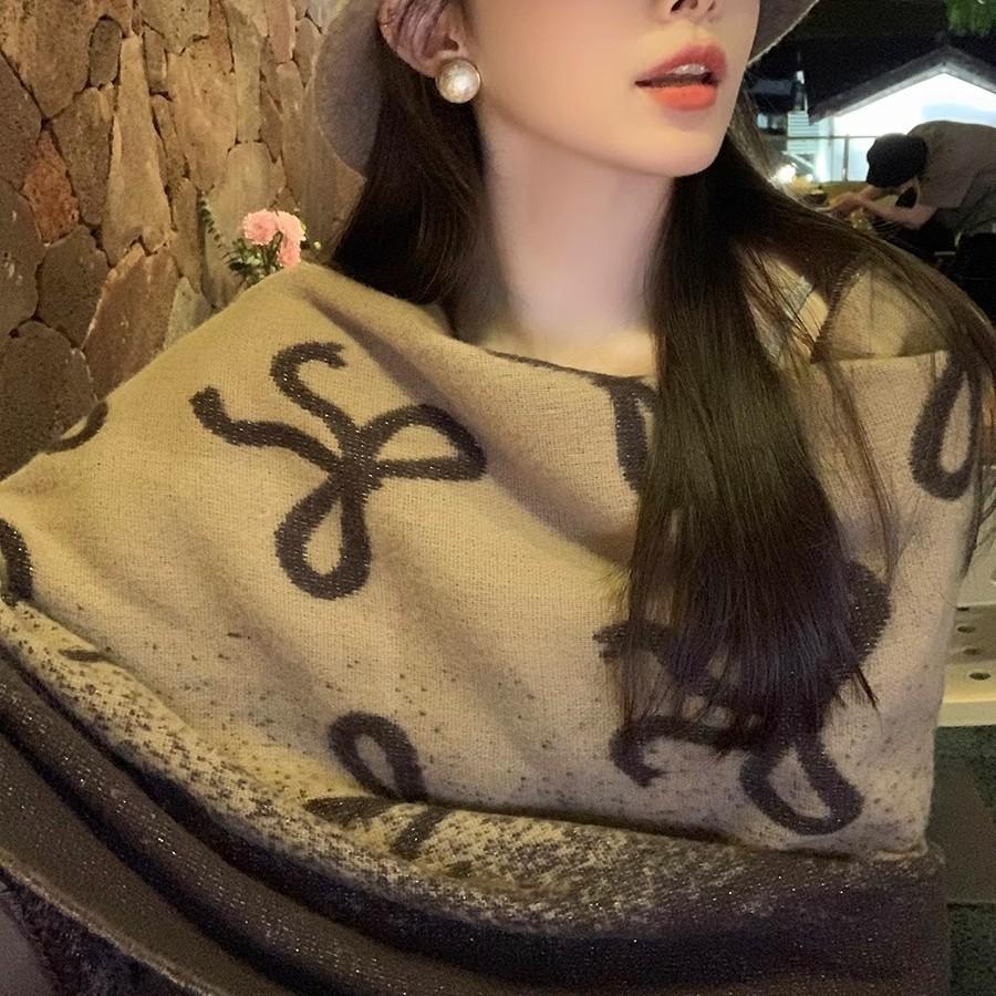 Bow Tassel Scarf Women's Winter Large Shawl High End Double-sided Imitation Cashmere Extended and Thickened Warm Scarf
