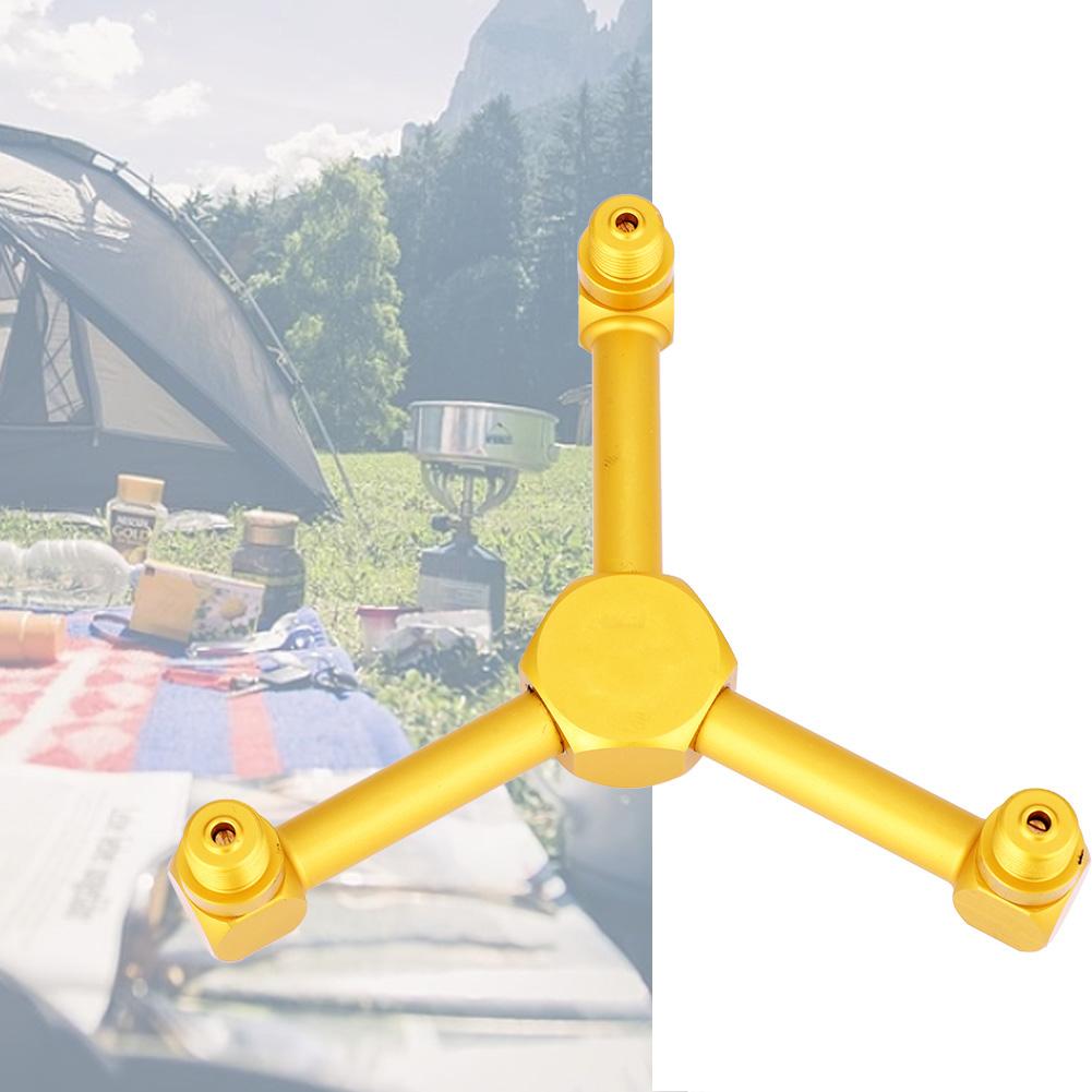 3 in 1 Aluminum Alloy Gas Lantern Splitter Outdoor Camping Stove Gas Cylinder Adapter (Gold)