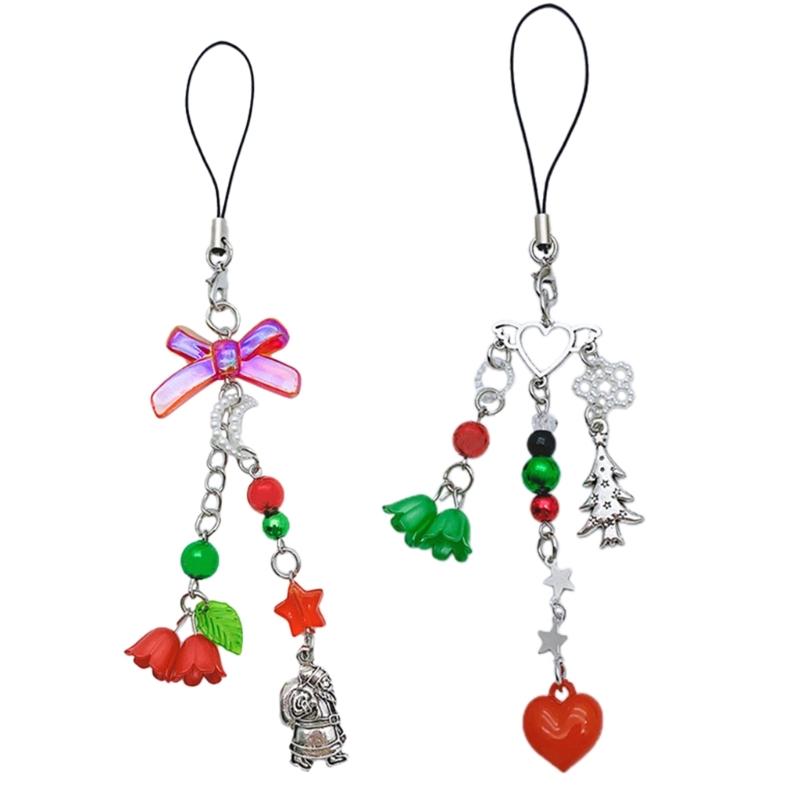 Handmade Phone Anti-lost Lanyard Christmas Themed Phone Chains Charm Stylish Phone Strap Chain Ornament for Girls Kids