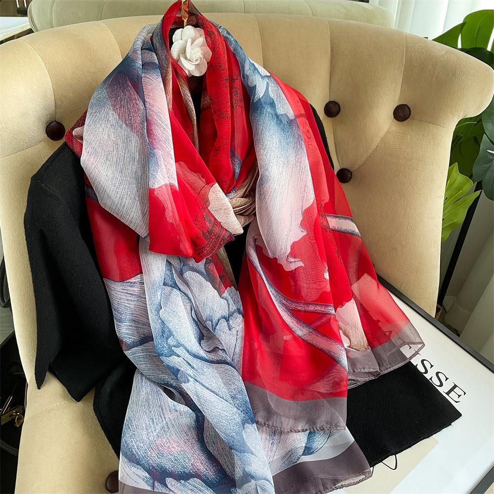 Silk Scarf Soft Gauze Multifunctional Women's Long Super Large Sun Protection Thin Shawl Scarf Dual-purpose Spring and Summer Beach Towel