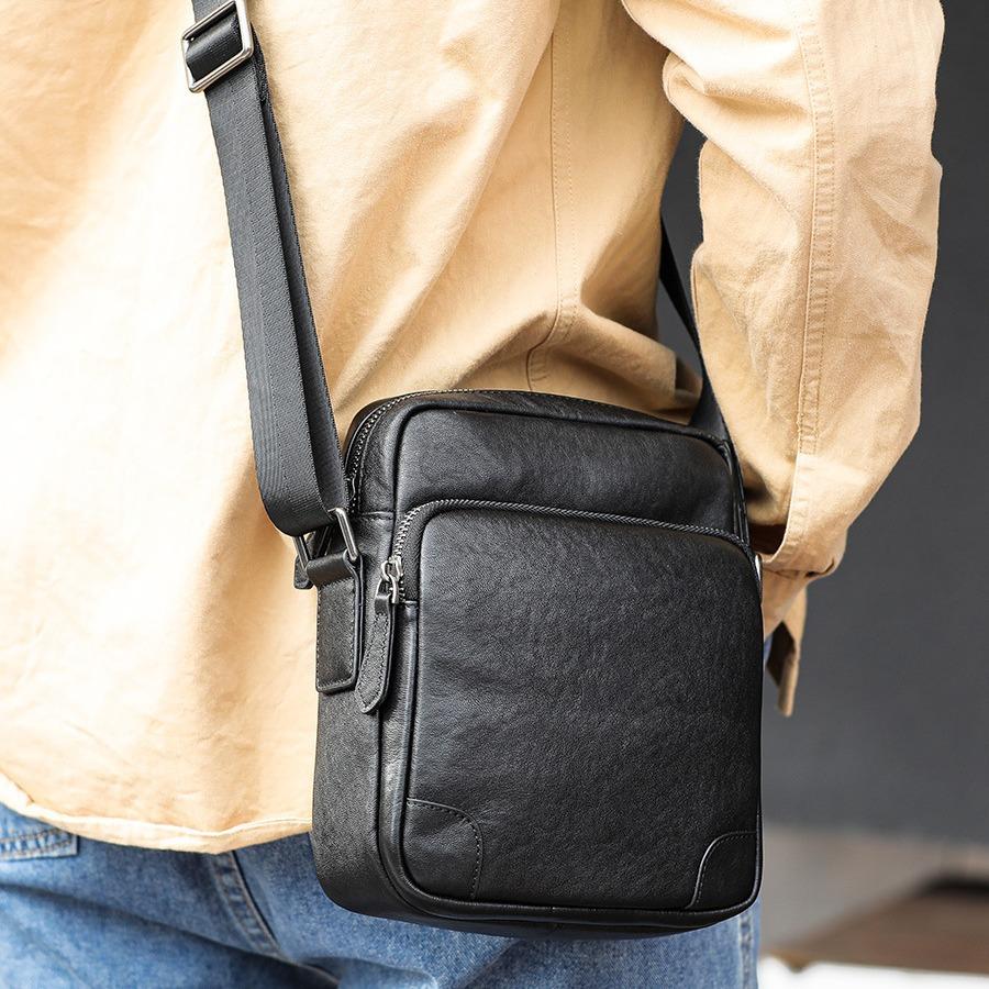 New Leather Men's Shoulder Crossbody Bag with High-end and Casual Feel, Small Backpack with Top Layer Cowhide Handmade Trendy Men's Bag