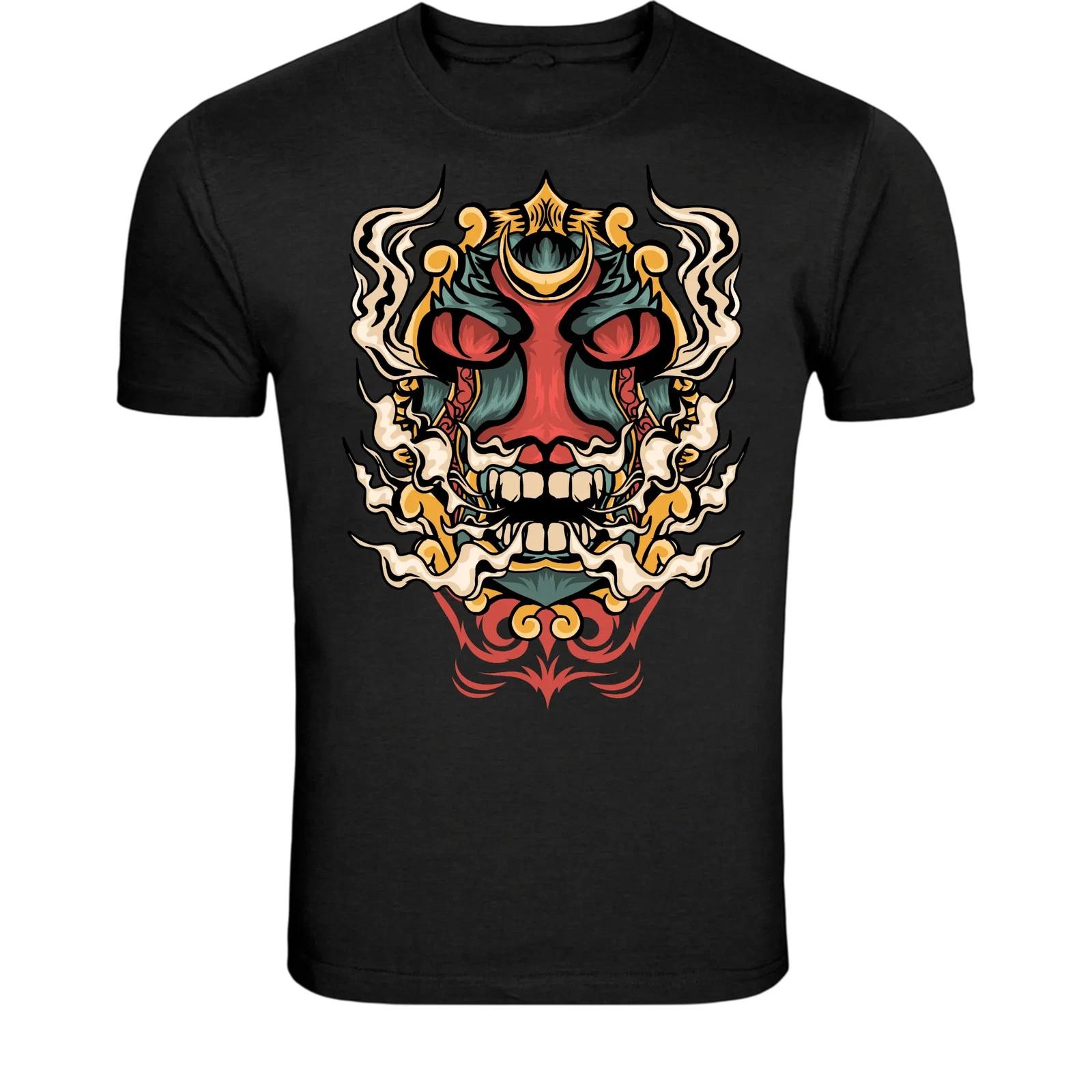 Oni Demon Mask T-Shirt - Japanese Samurai Demon Graphic Tee XXL