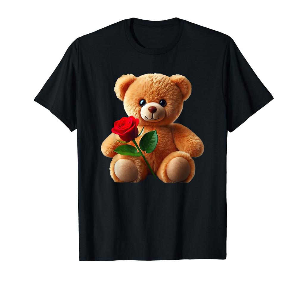 Adorable, cute, cuddly teddy bear, red rose shaped mania. T-shirt
