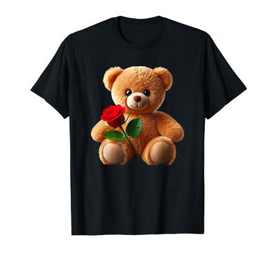 Adorable, Cute, Cuddly Teddy Bear, Red Rose Shaped Mania. T-shirt
