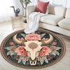 Bohemian Buffalo Skull Round Area Rug,Carpet Rug for Living Room Bedroom Sofa Playroom Decor,Non-slip Floor Mat